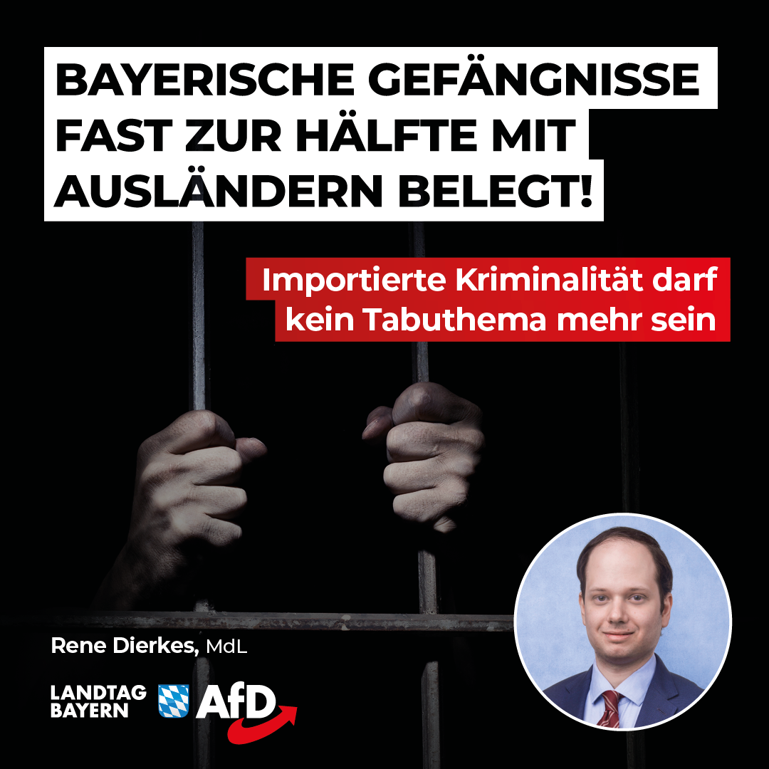Rene Dierkes: Bayerische Gefängnisse fast zur Hälfte mit Ausländern belegt – Importierte Kriminalität darf kein Tabuthema mehr sein 1 20240325 Dierkes Haftanstalten Bayern